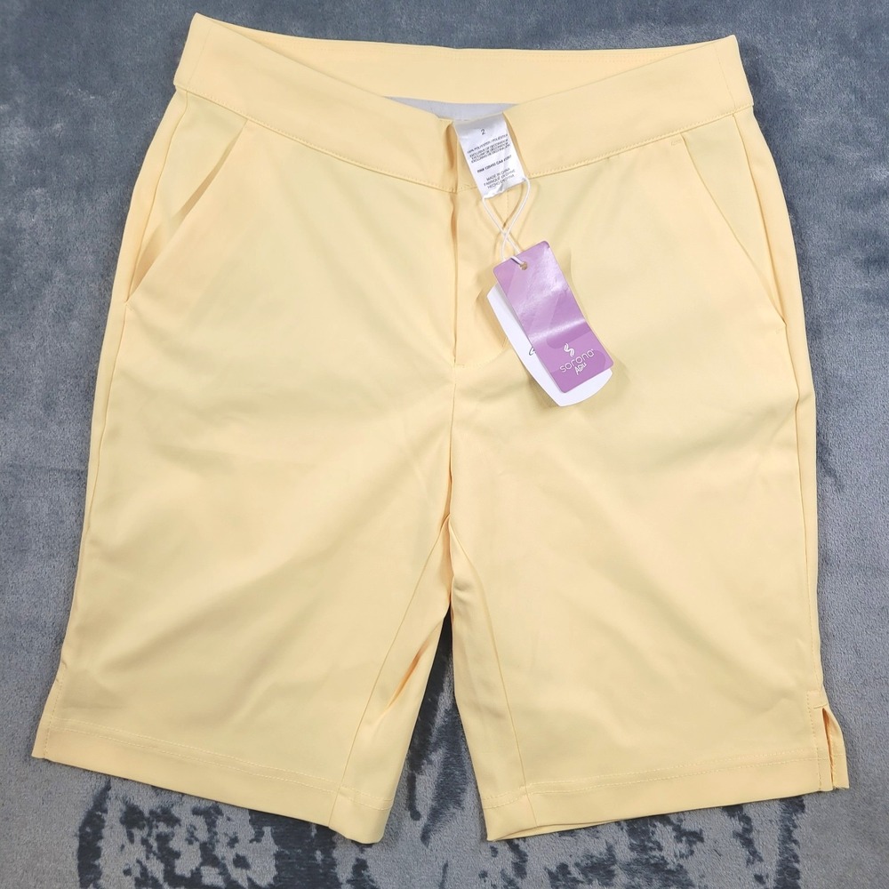NWT Greg Norman Sonora Agile Womens Size 2 Yellow Bermuda Chino Golf Shorts